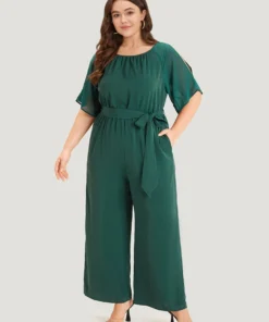 Solid Belted Pocket Cut Out Zipper Jumpsuit -Clothing Shop 675059457 bt