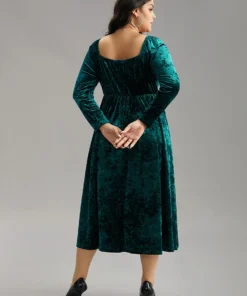 Velvet Ruched Ties Pocket Square Neck Dress -Clothing Shop 675740233 pm