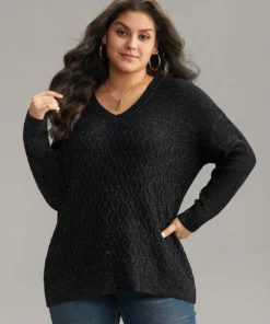 Plain Sparkly V Neck Loose Pullover