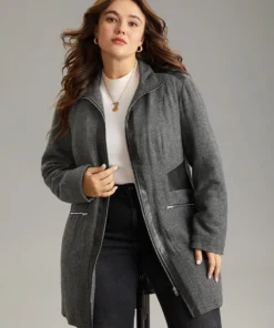 Padded Patchwork PU Leather Zipper Coat -Clothing Shop 675901009 op