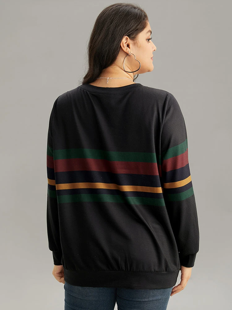 Contrast Striped Basic Crew Neck Sweatshirt 4 Contrast Striped Basic Crew Neck Sweatshirt - Image 2