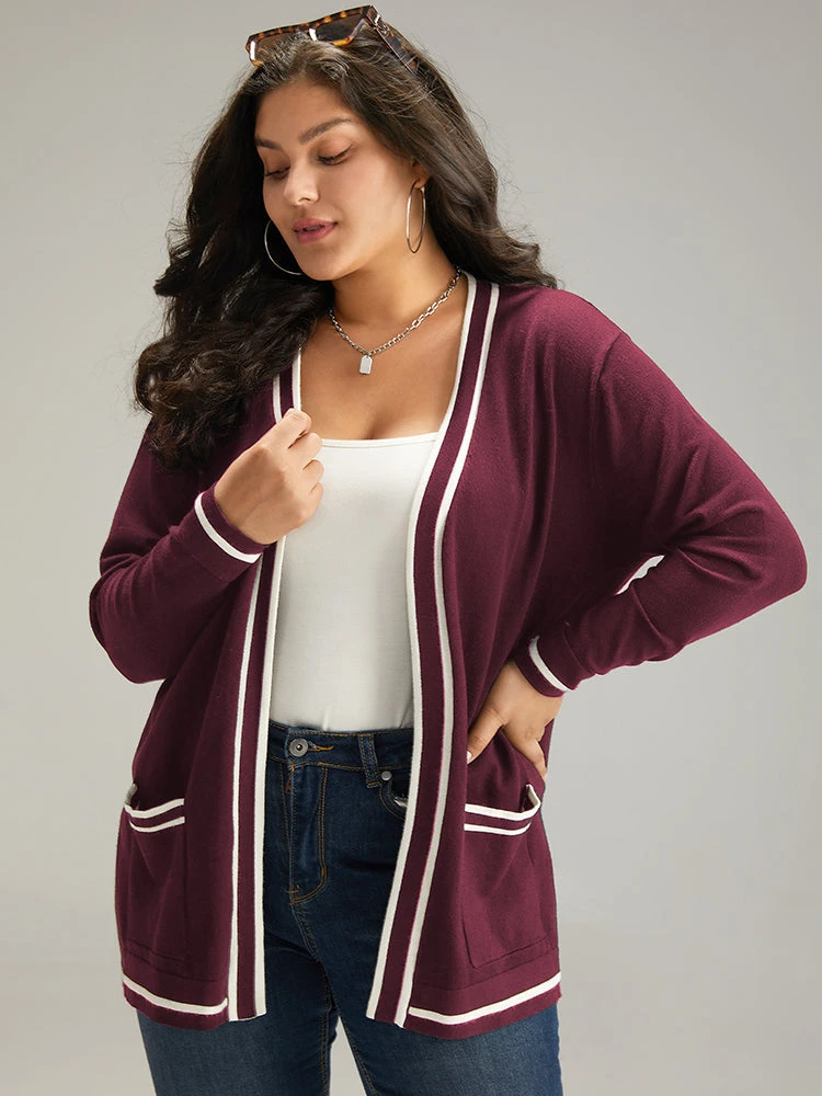 Supersoft Essentials Striped Patchwork Pocket Open Front Cardigan 17 Supersoft Essentials Striped Patchwork Pocket Open Front Cardigan - Image 15