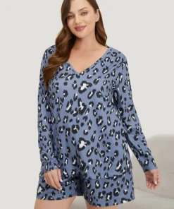 Leopard Print V Neck Sleep Top -Clothing Shop 676313714 qg