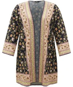 Boho Print Ruffle Sleeve Open Front Kimono -Clothing Shop 676475660 lt