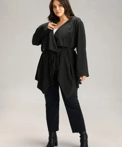 Solid Rib Knit Ties Lapel Collar Kimono 13 Solid Rib Knit Ties Lapel Collar Kimono -Clothing Shop 676703826 yr