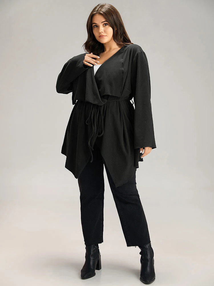 Solid Rib Knit Ties Lapel Collar Kimono 6 Solid Rib Knit Ties Lapel Collar Kimono - Image 4