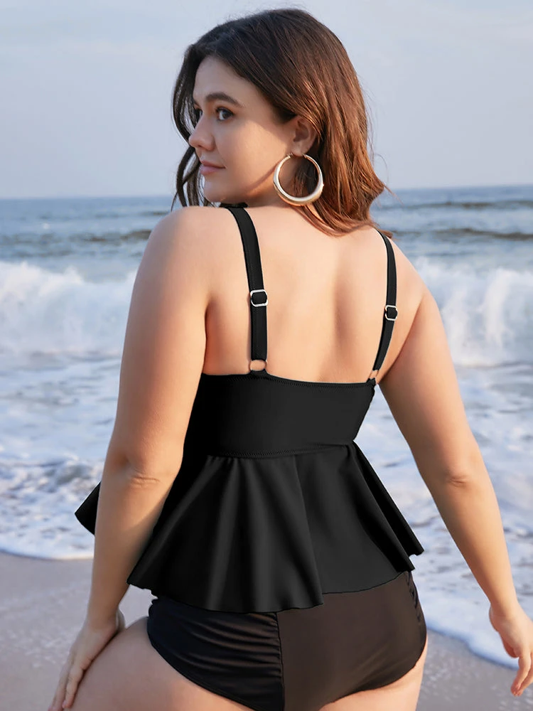 Knotted Front Ruffles Adjustable Straps Tankini Top 12 Knotted Front Ruffles Adjustable Straps Tankini Top - Image 10