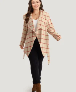 Halloween Plaid Belted Asymmetrical Hem Lapel Collar Coat -Clothing Shop 677002919 ga