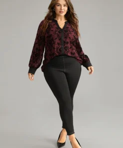 Floral Print Mesh V Neck Blouse -Clothing Shop 677224664 hj