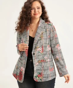 Floral Plaid Patchwork Pocket Blazer -Clothing Shop 677336899 rl efd0e3e0 d204 4157 8213 5fa1538f055c