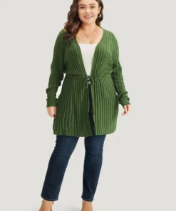 Rib Knit Drawstring Split Side Tunic Cardigan -Clothing Shop 677540443 ee 5b479c77 d2b1 4aaf ba2c 9e2e52a17d69