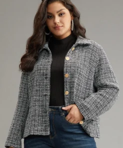 Gingham Texture Lapel Collar Metal Detail Jacket 14 Gingham Texture Lapel Collar Metal Detail Jacket -Clothing Shop 67890925 ao