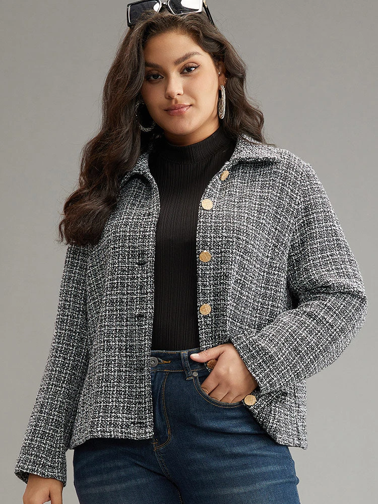 Gingham Texture Lapel Collar Metal Detail Jacket 5 Gingham Texture Lapel Collar Metal Detail Jacket - Image 3