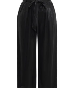 Plain Texture Belted High Rise Wide Leg Pants -Clothing Shop 678921581 uk