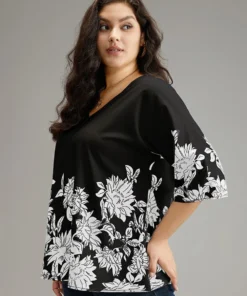 Boho Print V Neck Cut Out Blouse -Clothing Shop 679080285 sq