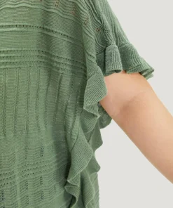 Anti-Pilling Plain Ruffles Split Hem Dolman Sleeve Cardigan -Clothing Shop 679097632 mf