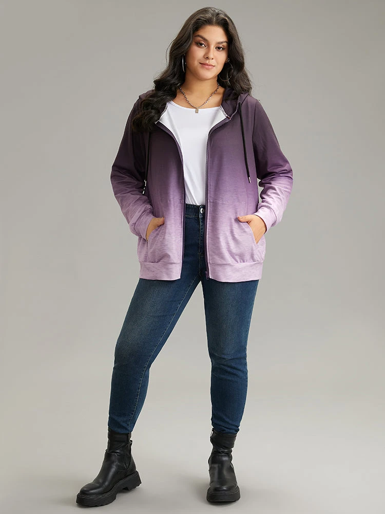 Ombre Hooded Zipper Drawstring Sweatshirt 6 Ombre Hooded Zipper Drawstring Sweatshirt - Image 4