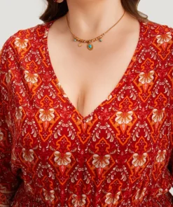 Bandana Print Batwing Sleeve Shirred Dress -Clothing Shop 679828154 sx