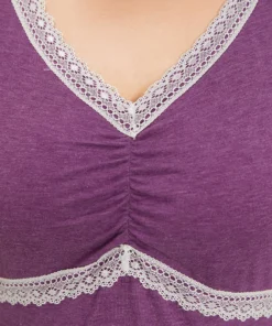 Lace Patchwork Split Side Ruched Cami Sleep Dress -Clothing Shop 679893004 im