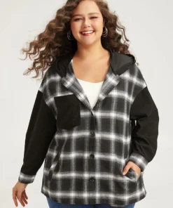 Plaid Hooded Patched Pocket Button Up Patchwork Coat -Clothing Shop 680263955 zr a487376e e29b 465a acec 5887fc8914f7
