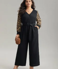 Leopard Patchwork Wrap Buckle Detail Belted Jumpsuit 12 Leopard Patchwork Wrap Buckle Detail Belted Jumpsuit -Clothing Shop 680445369 vq