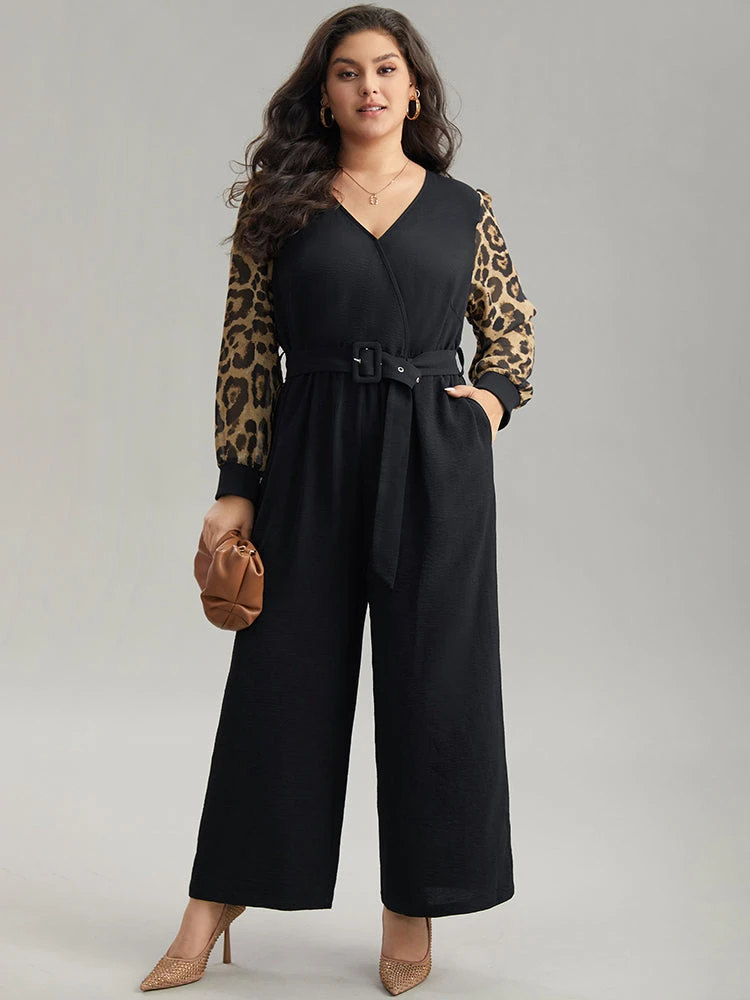 Leopard Patchwork Wrap Buckle Detail Belted Jumpsuit 4 Leopard Patchwork Wrap Buckle Detail Belted Jumpsuit - Image 2