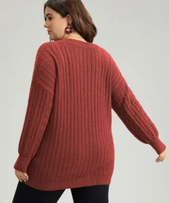 Lurex Cable Knit Plain V Neck Pullover -Clothing Shop 681090608 ry 0b2ab3ad 344c 454c 8622 8fabe99dd831
