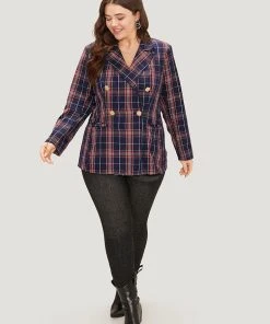 Plaid Suit Collar Button Up Pocket Blazer 13 Plaid Suit Collar Button Up Pocket Blazer -Clothing Shop 681204850 er