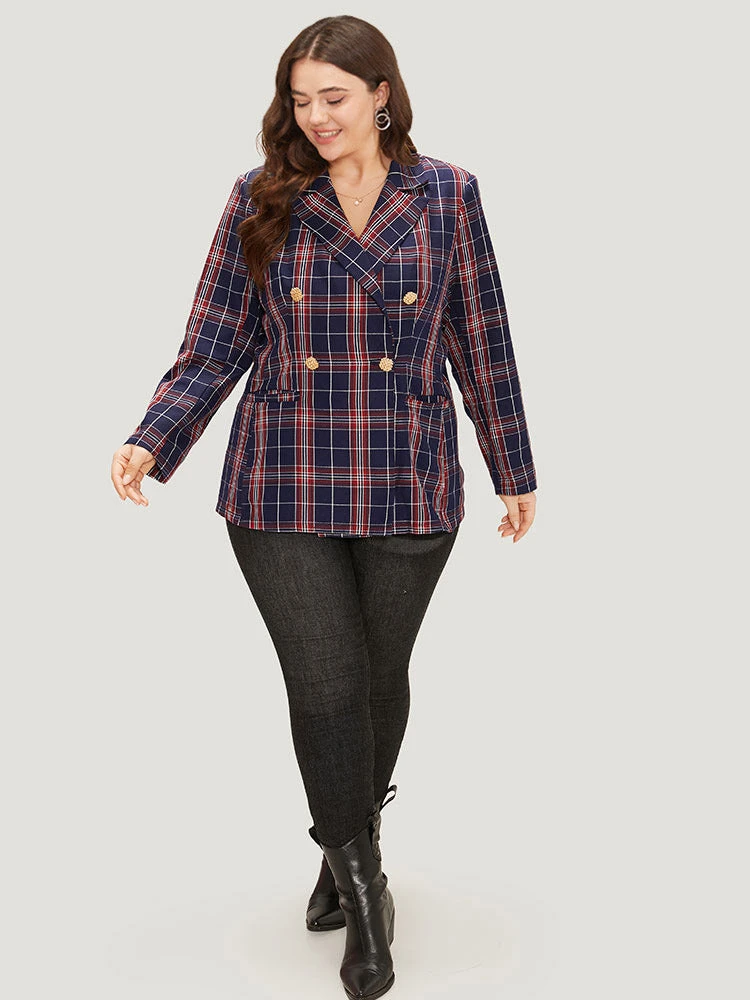 Plaid Suit Collar Button Up Pocket Blazer 6 Plaid Suit Collar Button Up Pocket Blazer - Image 4