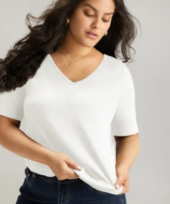 Cotton V Neck Plain Basic T-shirt -Clothing Shop 681256031 sd a11af255 e823 41fb a728 63749be21a11