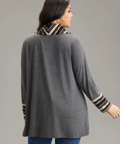 Striped Patchwork Contrast Cowl Neck T-shirt -Clothing Shop 681494638 uk