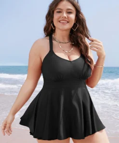 Plain Ruffles Crossover Back Adjustable Straps Tankini Top -Clothing Shop 681931662 ny