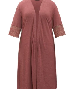 Solid Guipure Lace Pocket Open Front Loungewear -Clothing Shop 682517327 hp