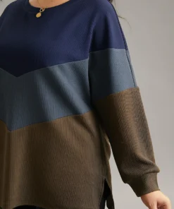 Colorblock Rib Knit Drop Shoulder Sweatshirt -Clothing Shop 682954422 rt