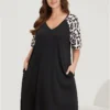 Leopard Print Patchwork Raglan Sleeve Sleep Dress