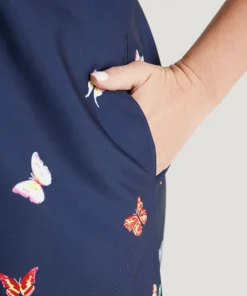 Butterfly & Floral Round Neck Print Pocket Knee Dress -Clothing Shop 683705675 cj df74ce45 d31e 4f1a 9709 8db5286a29b7