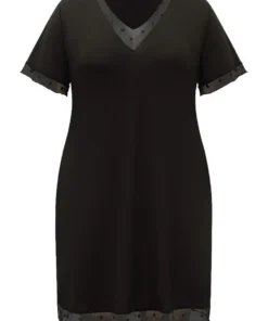 Polka Dot Crochet Mesh Pocket V Neck Sleep Dress -Clothing Shop 68398469 mn