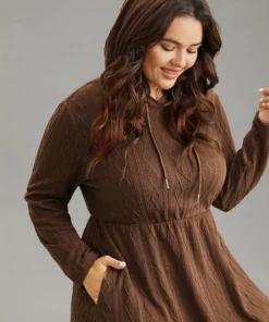 Plain Texture Jacquard Hooded Cable Knit Dress -Clothing Shop 684063350 qx