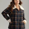 Plaid Fuzzy Trim Pocket Zipper Fly Jacket -Clothing Shop 685062040 ww