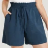 Plain Drawstring Pocket Paperbag Waist Shorts -Clothing Shop 685196809 wd