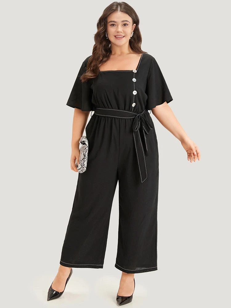 Contrast Stitch Pocket Button Detail Belted Zipper Jumpsuit 6 Contrast Stitch Pocket Button Detail Belted Zipper Jumpsuit - Image 4