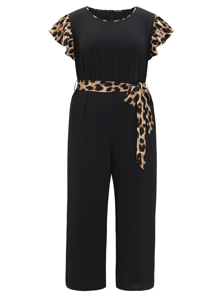 Leopard Patchwork Pocket Belted Ruffle Sleeve Jumpsuit 13 Leopard Patchwork Pocket Belted Ruffle Sleeve Jumpsuit - Image 11