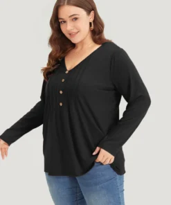 Plain V Neck Line Button Detail T-shirt 27 Plain V Neck Line Button Detail T-shirt -Clothing Shop 685773175 gx