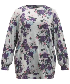 Floral Print Pocket Sweatshirt -Clothing Shop 685811633 wu