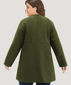 Solid Button Detail Pocket Coat -Clothing Shop 686717882 kk