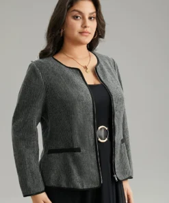 Solid Textured Patchwork Zipper Pocket Blazer 11 Solid Textured Patchwork Zipper Pocket Blazer -Clothing Shop 686764384 lt