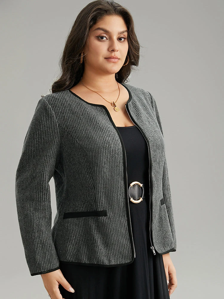 Solid Textured Patchwork Zipper Pocket Blazer 5 Solid Textured Patchwork Zipper Pocket Blazer - Image 3