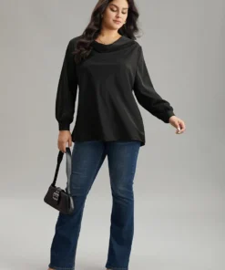 Static-Free Plain Cowl Neck Blouse -Clothing Shop 687196664 et