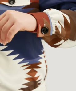 Bandana Geometric Contrast Shirt Collar Shacket -Clothing Shop 68775422 wu