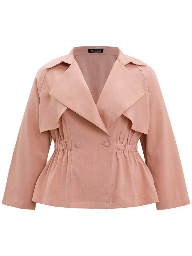 Solid Button Up Elastic Waist Lapel Collar Coat 10 Solid Button Up Elastic Waist Lapel Collar Coat - Image 8